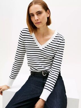 Tommy Hilfiger Striped V-Neck Sweater